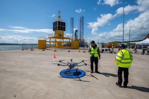 Staff testing drone technology at Port of Dundee-Image-Alan Richardson/ Pix-AR Staff testing drone technology at Port of Dundee-Image-Alan Richardson/ Pix-AR