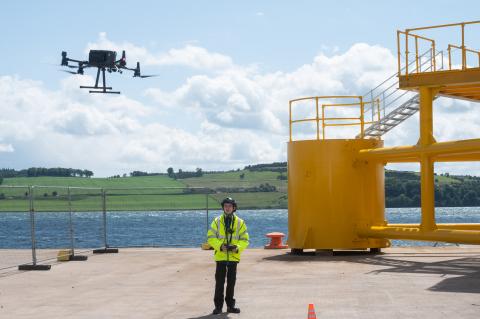 Tay5G Jet Connectivity drone in flight and buoy st Dundee Port